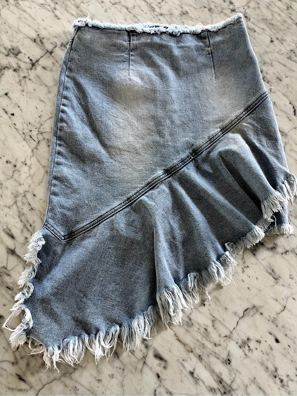 American Bazi Asymmetrical Fringe Denim Skirt - Picture 2 of 7